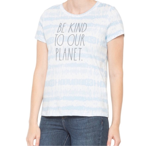 Rae Dunn ‘Be Kind To Our Planet’ Blue Tie Dye T Shirt XL Nwt - Picture 1 of 6